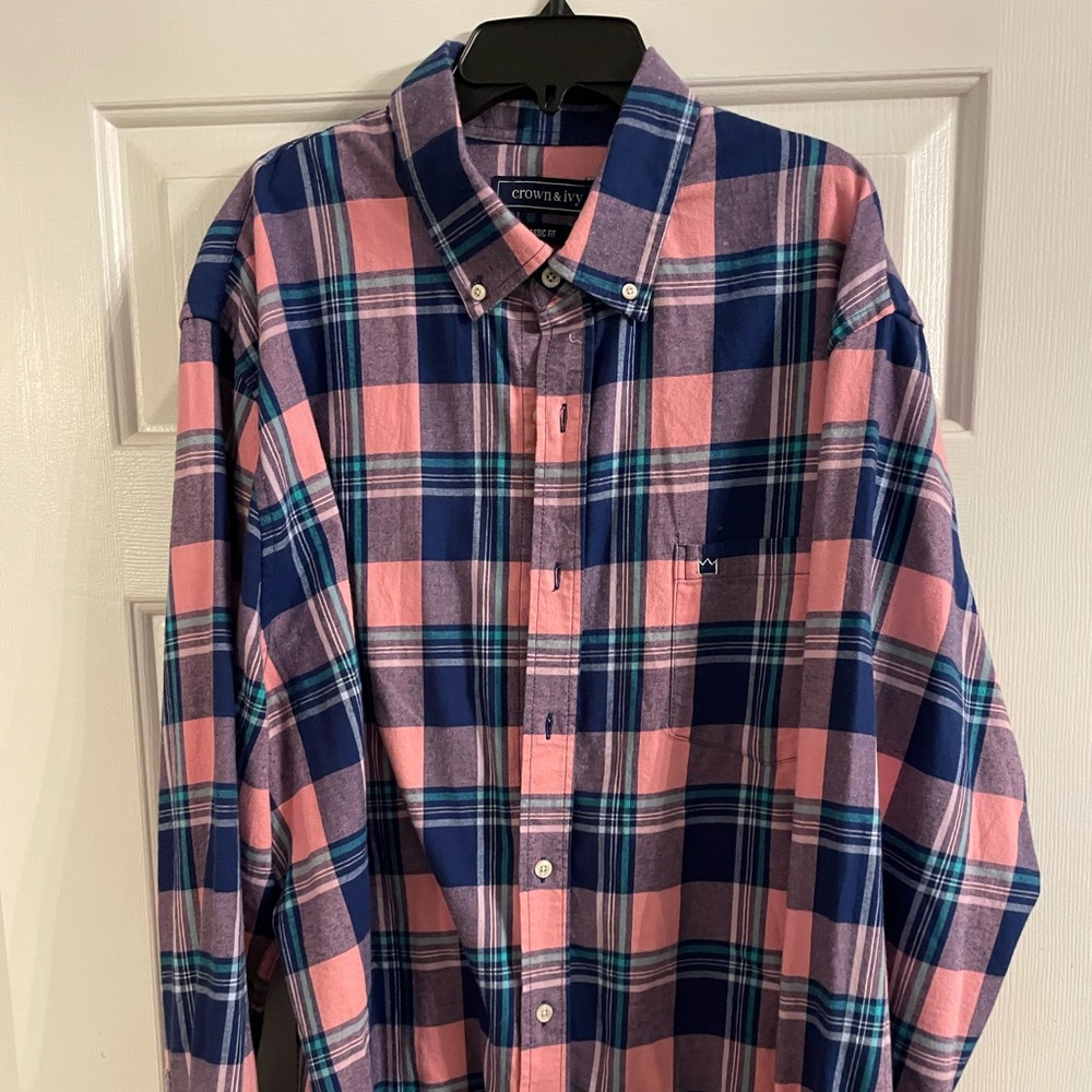 Crown and ivy long sleeve shirt pink and blue